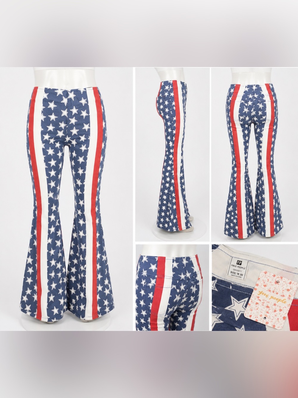 Sold ❌❌❌Free People Stars & Stripes Bell Bottom Flare Pants USA Flag Size 30 NWT